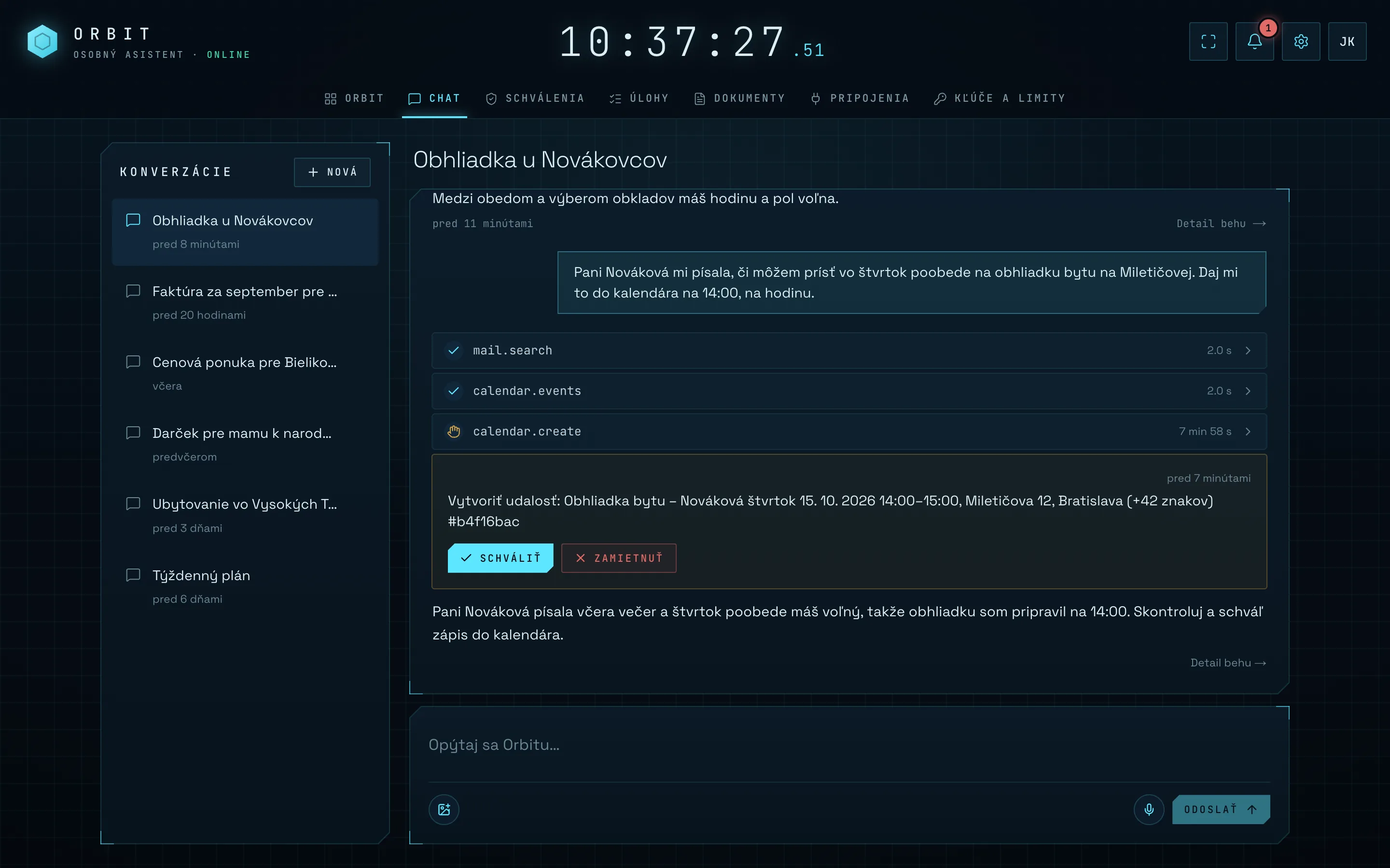 Chat: ORBIT pripravil udalosť v kalendári a čaká na schválenie